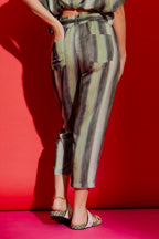Green Print Paperbag Pant
