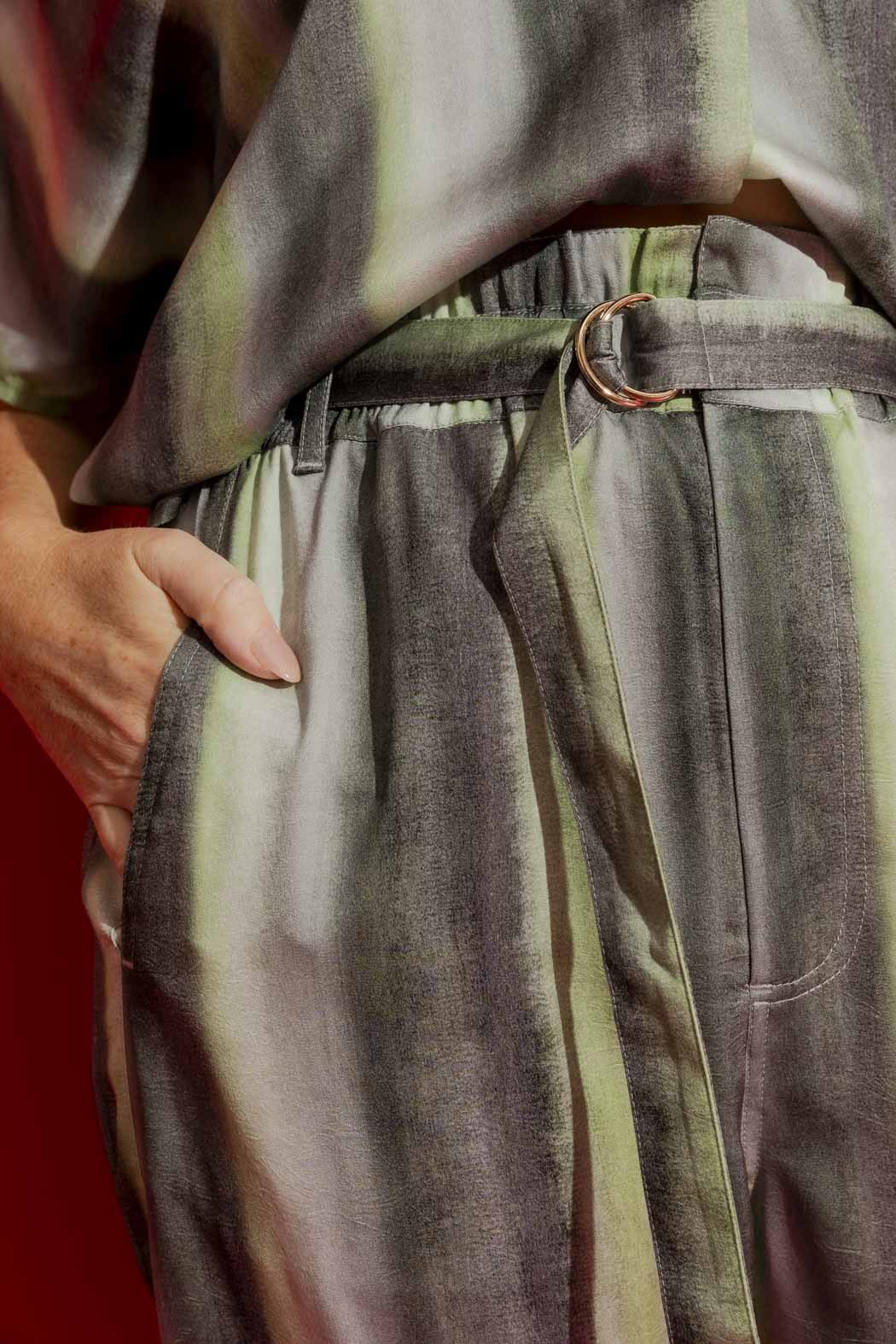 Green Print Paperbag Pant