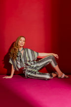 Green Print Paperbag Pant