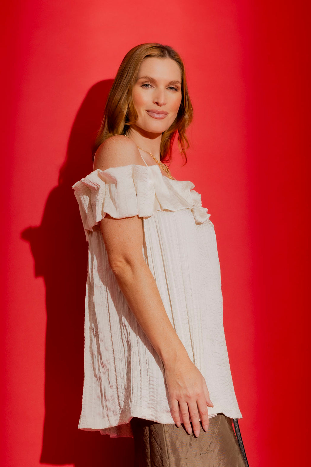 Ivory Off Shoulder Ruffle Top