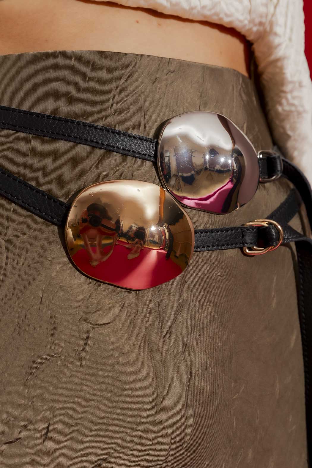 Silver Leather Dome Belt Silver O/S