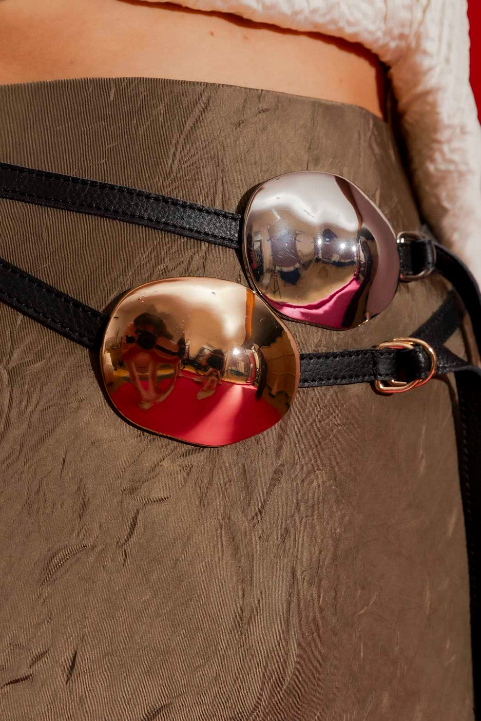 Gold/Silver Leather Dome Belt Gold/Silver O/S