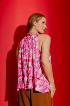 Pink Floral Tie Neck Top Pink Floral