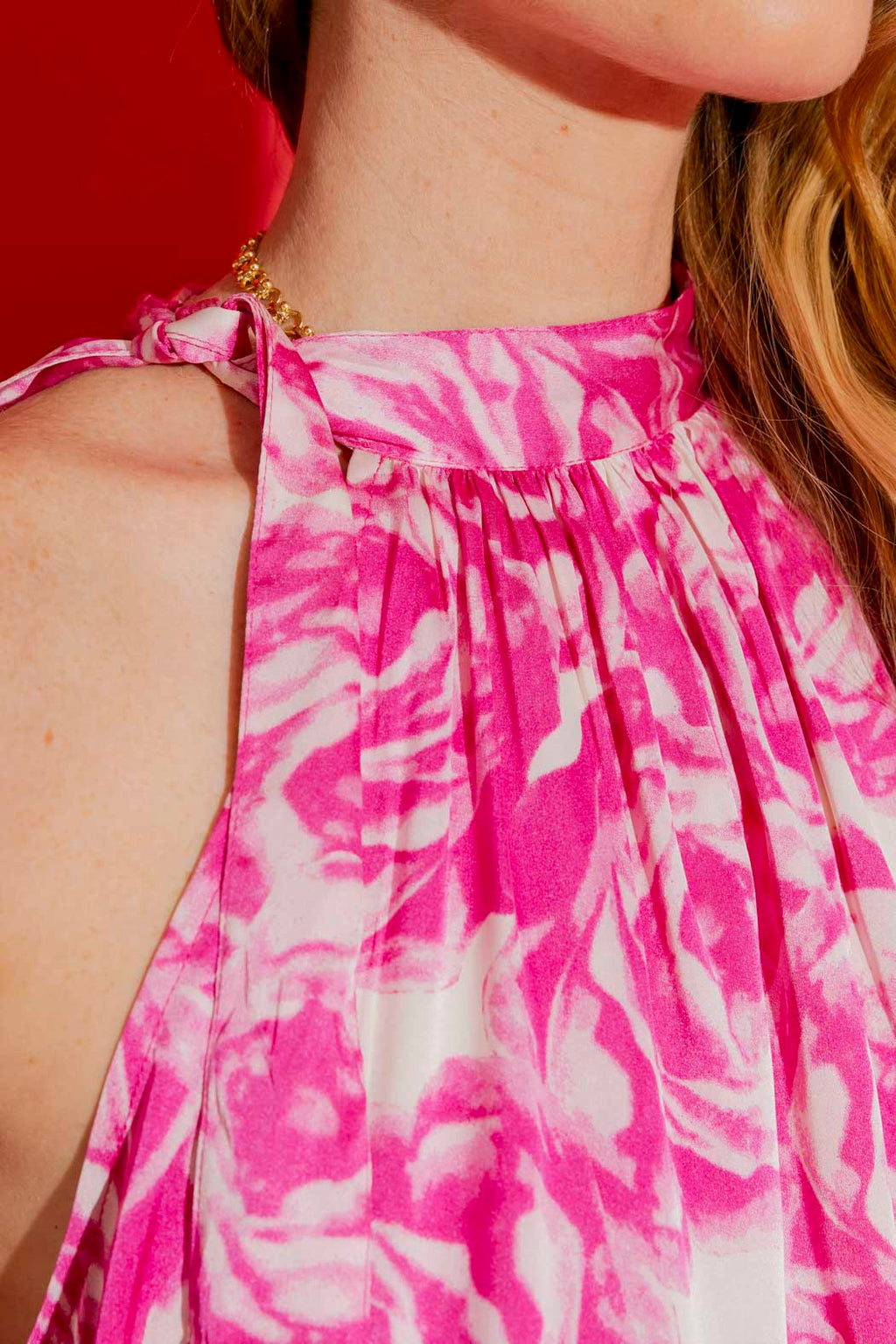 Pink Floral Tie Neck Top Pink Floral