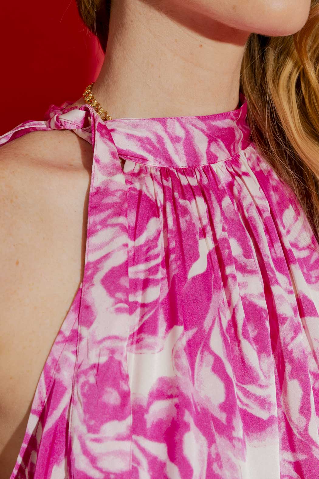 Pink Floral Tie Neck Top Pink Floral