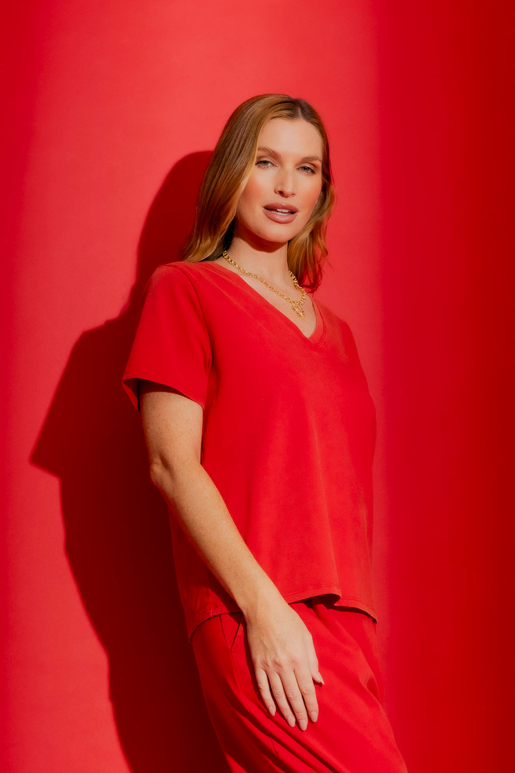 Washed Red V-Neck Tee Washed Red