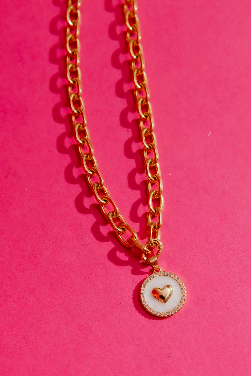 Gold Mother Of Pearl Heart Necklace Gold O/S