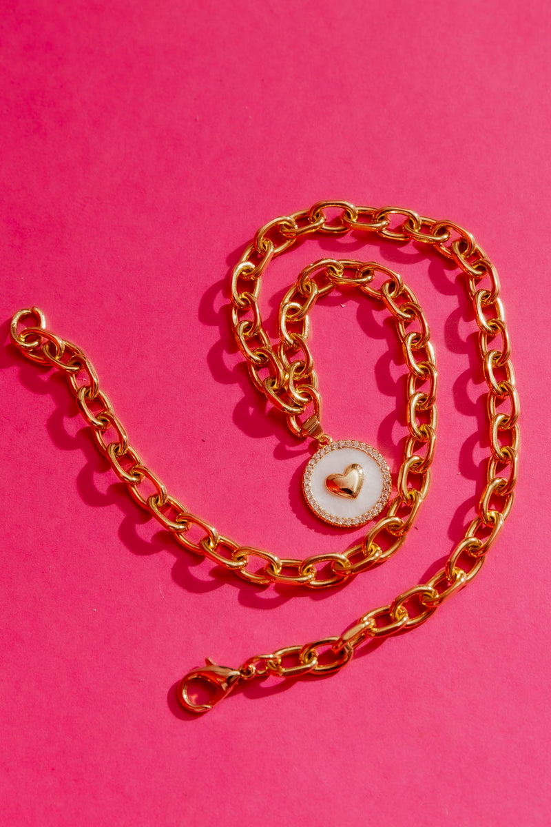 Gold Mother Of Pearl Heart Necklace Gold O/S