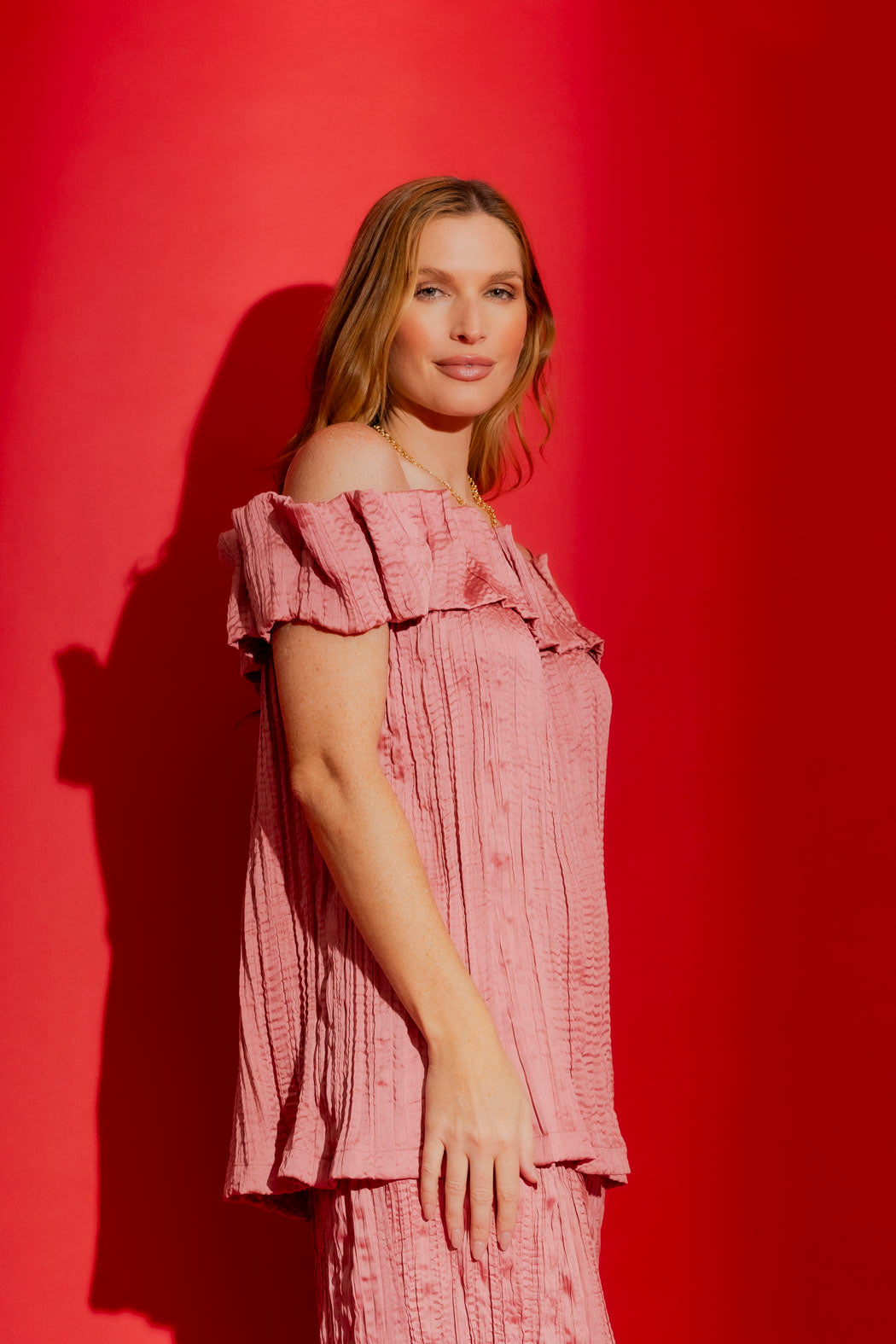 Pink Off Shoulder Ruffle Top