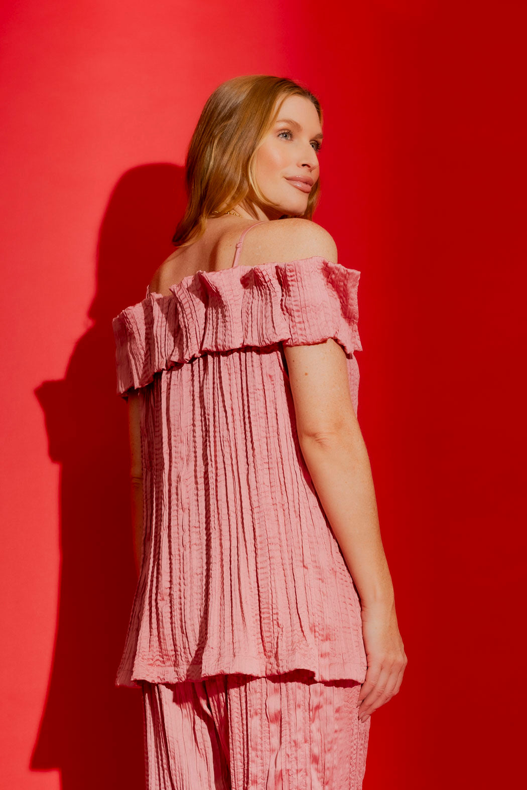 Pink Off Shoulder Ruffle Top