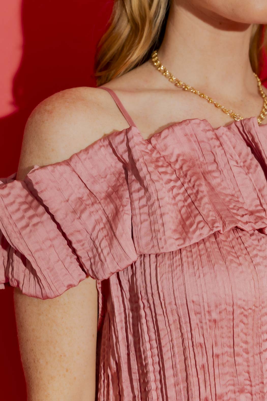 Pink Off Shoulder Ruffle Top