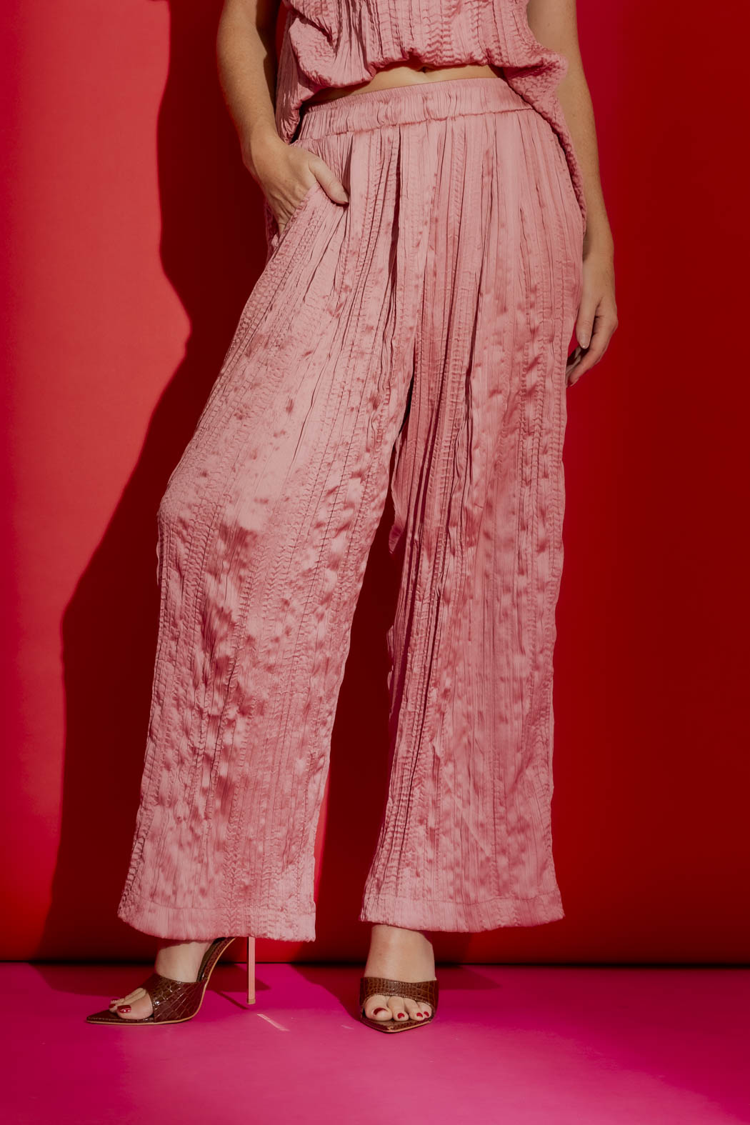 Pink Pull-On Pleat Pant