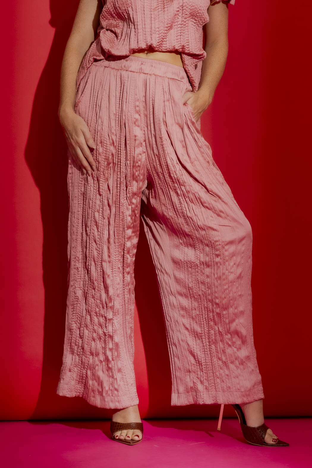 Pink Pull-On Pleat Pant
