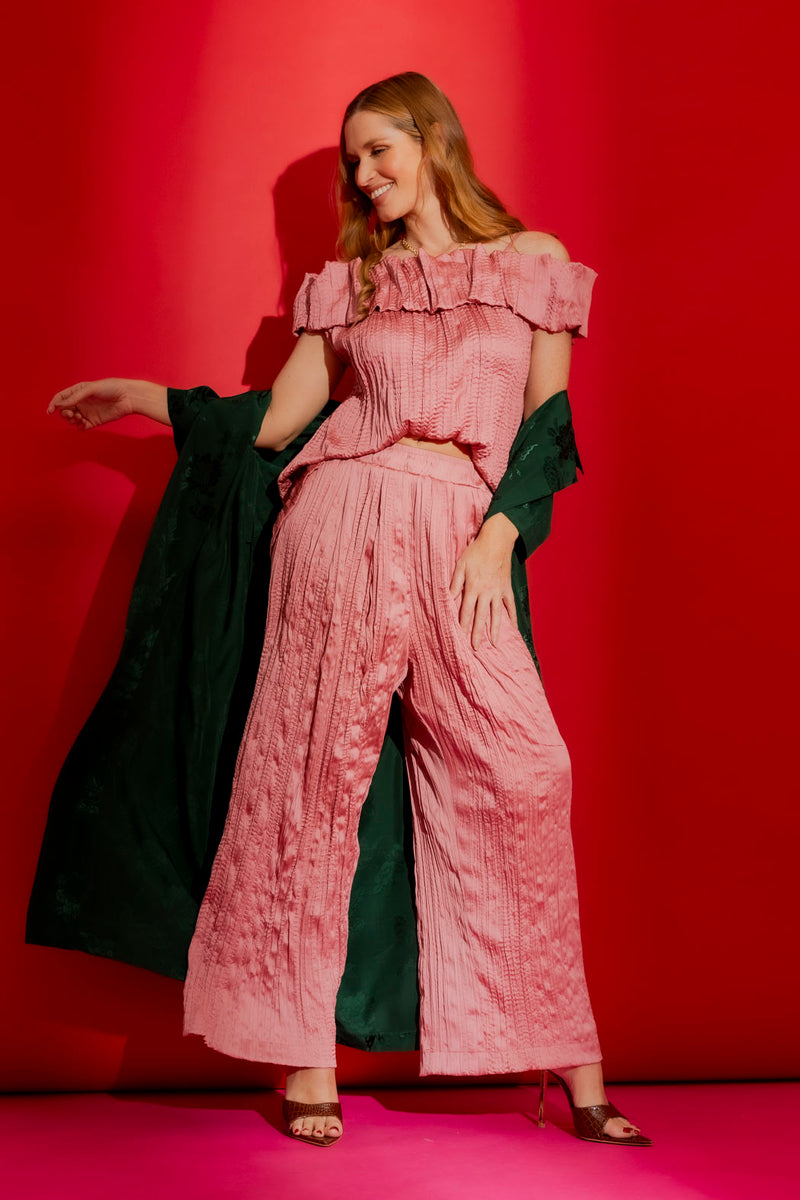 Pink Pull-On Pleat Pant