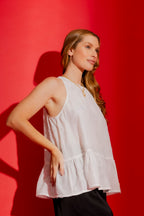 White Embossed Frill Top