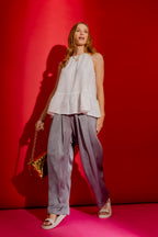 White Embossed Frill Top