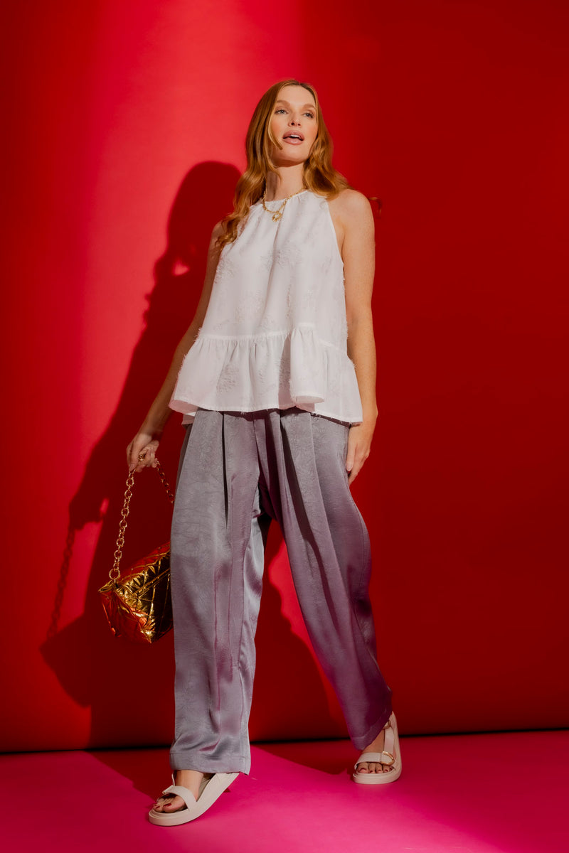 White Embossed Frill Top