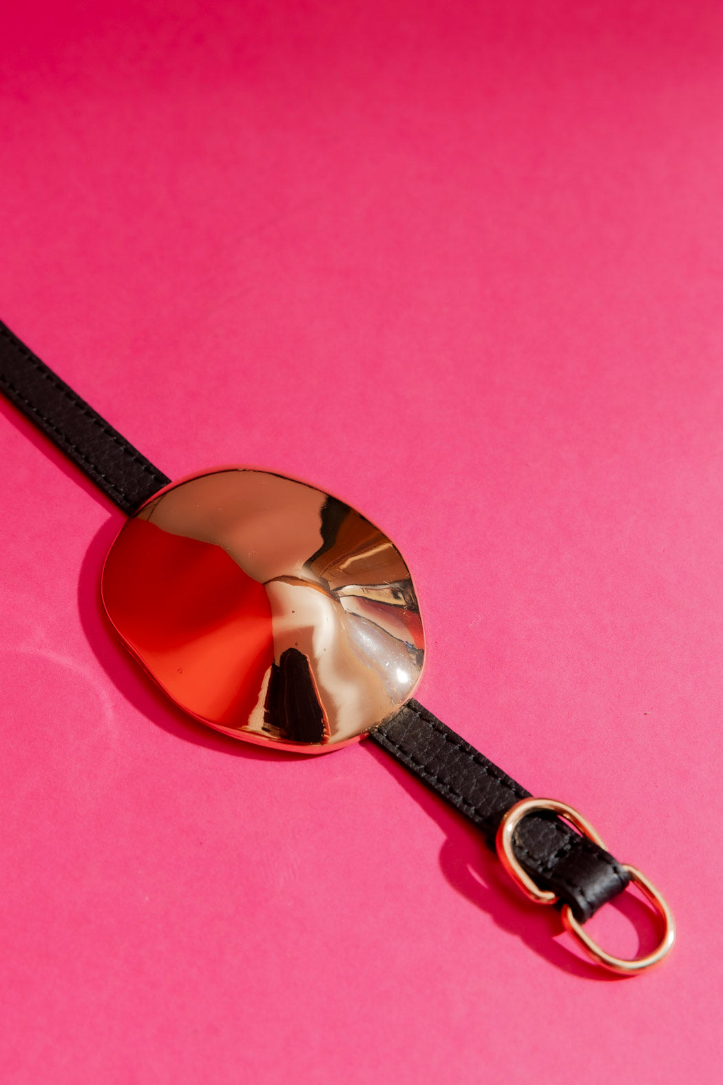 Gold Leather Dome Belt Gold O/S