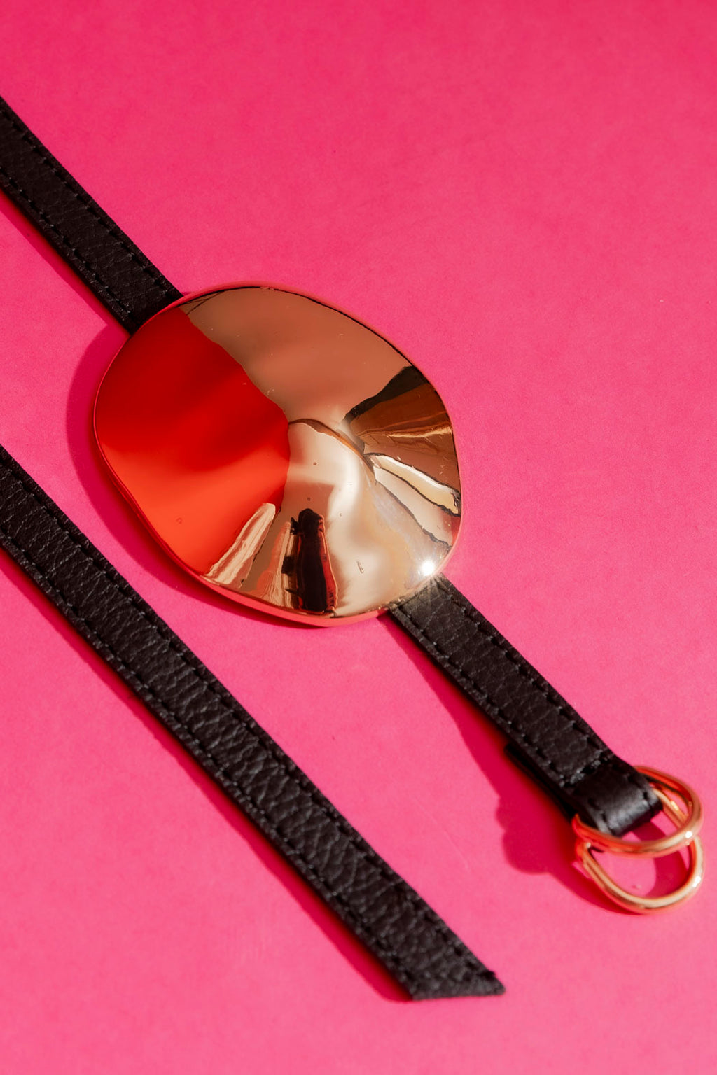 Gold Leather Dome Belt Gold O/S