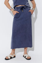 Navy Washed Cotton Drawstring Skirt