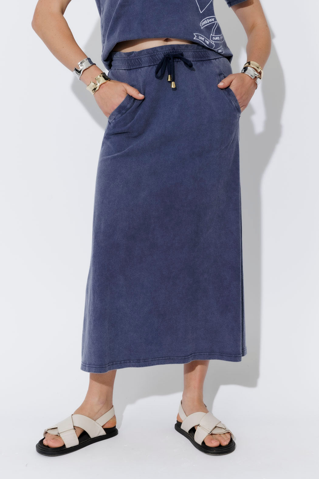Navy Washed Cotton Drawstring Skirt