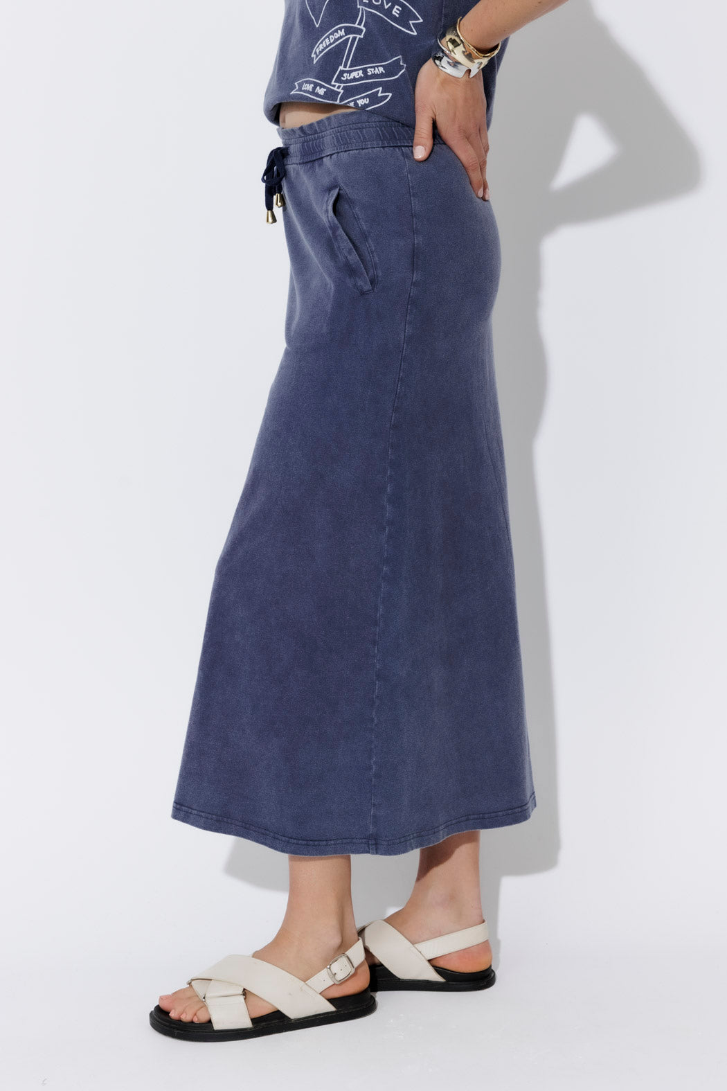 Navy Washed Cotton Drawstring Skirt