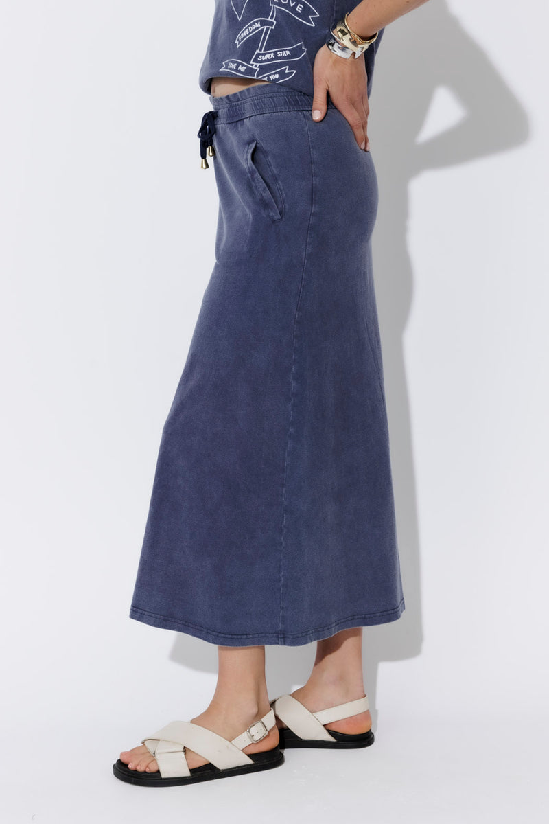 Navy Washed Cotton Drawstring Skirt
