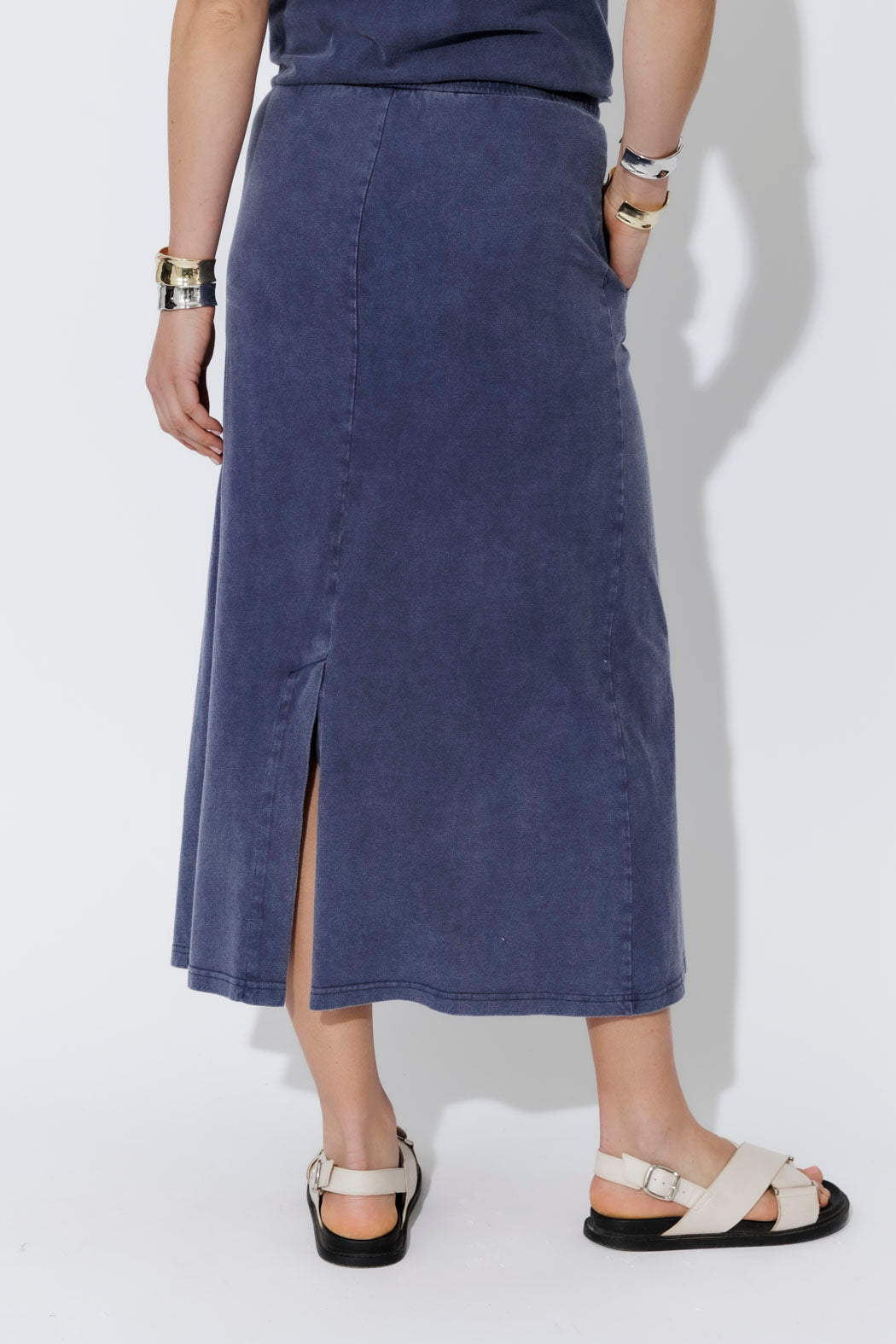 Navy Washed Cotton Drawstring Skirt