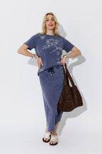 Navy Washed Cotton Drawstring Skirt