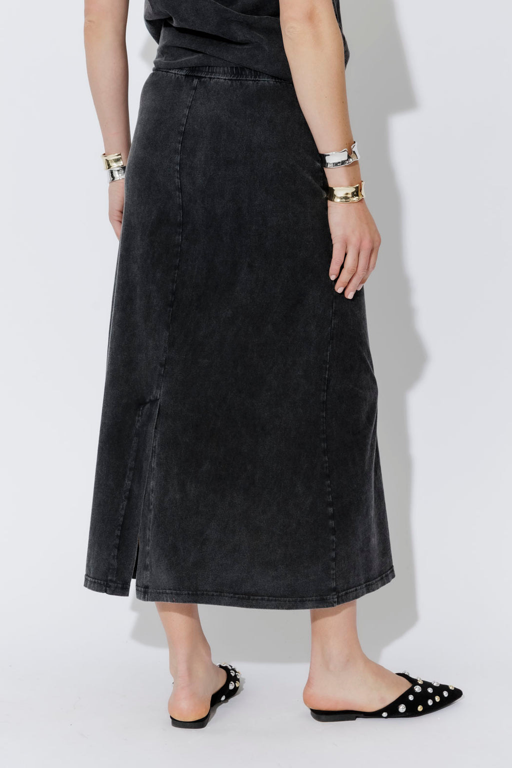 Charcoal Washed Cotton Drawstring Skirt