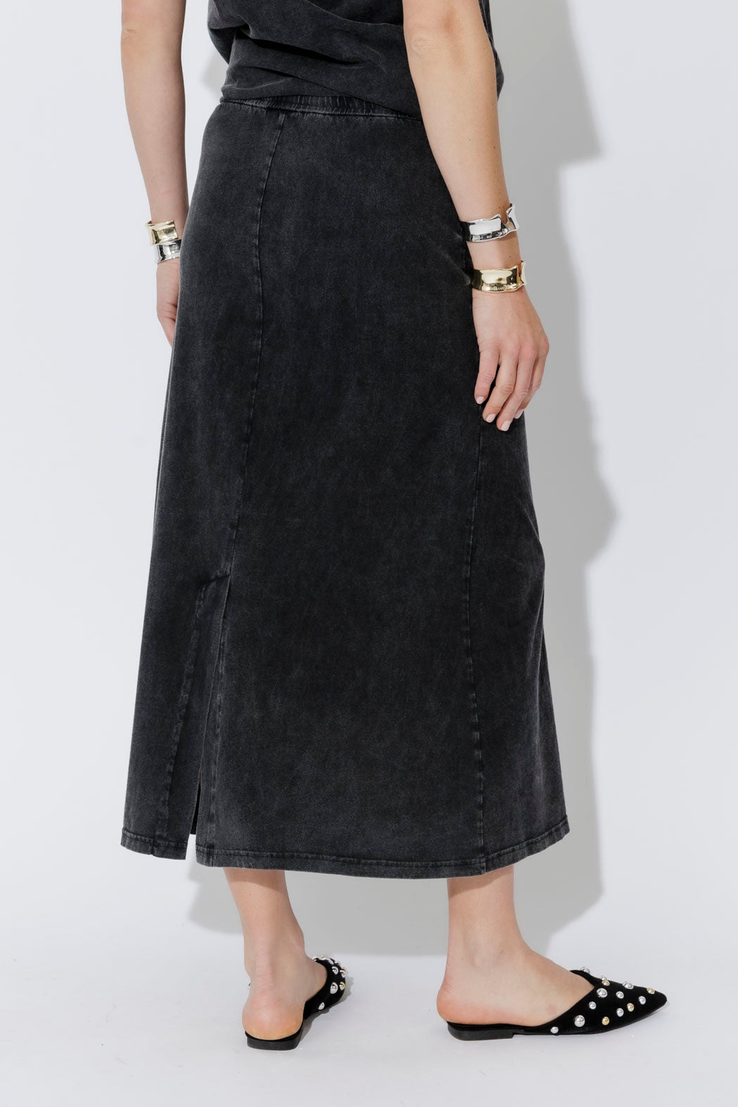Charcoal Washed Cotton Drawstring Skirt