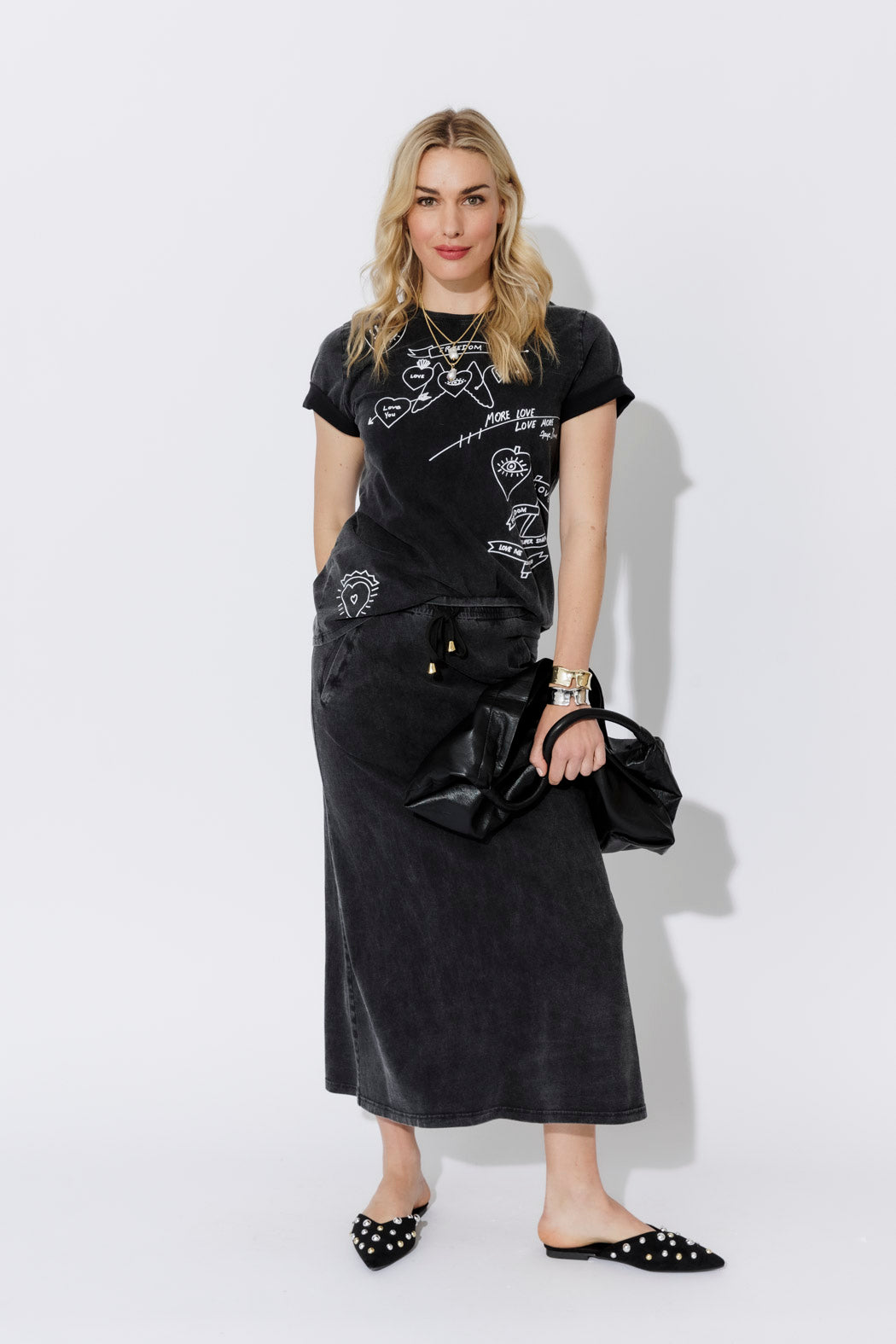 Charcoal Washed Cotton Drawstring Skirt