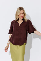 Chocolate Cupro Fluted Blogger Shirt