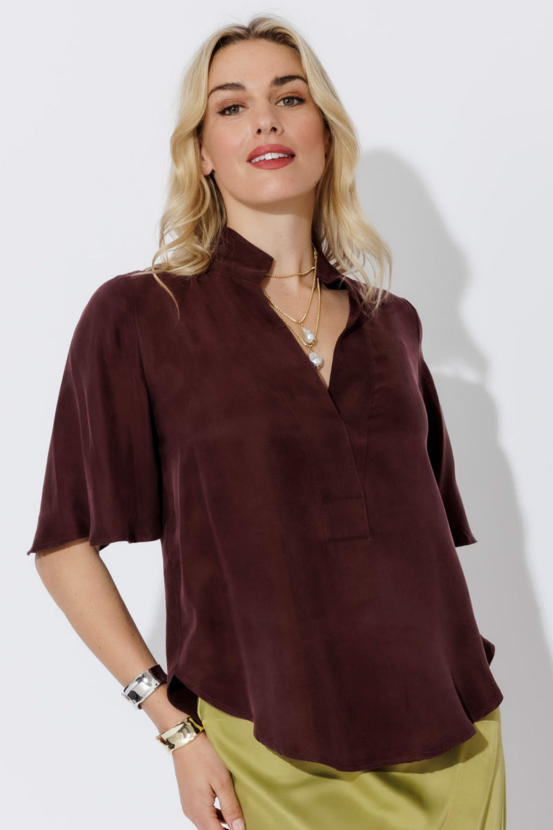 Chocolate Cupro Fluted Blogger Shirt