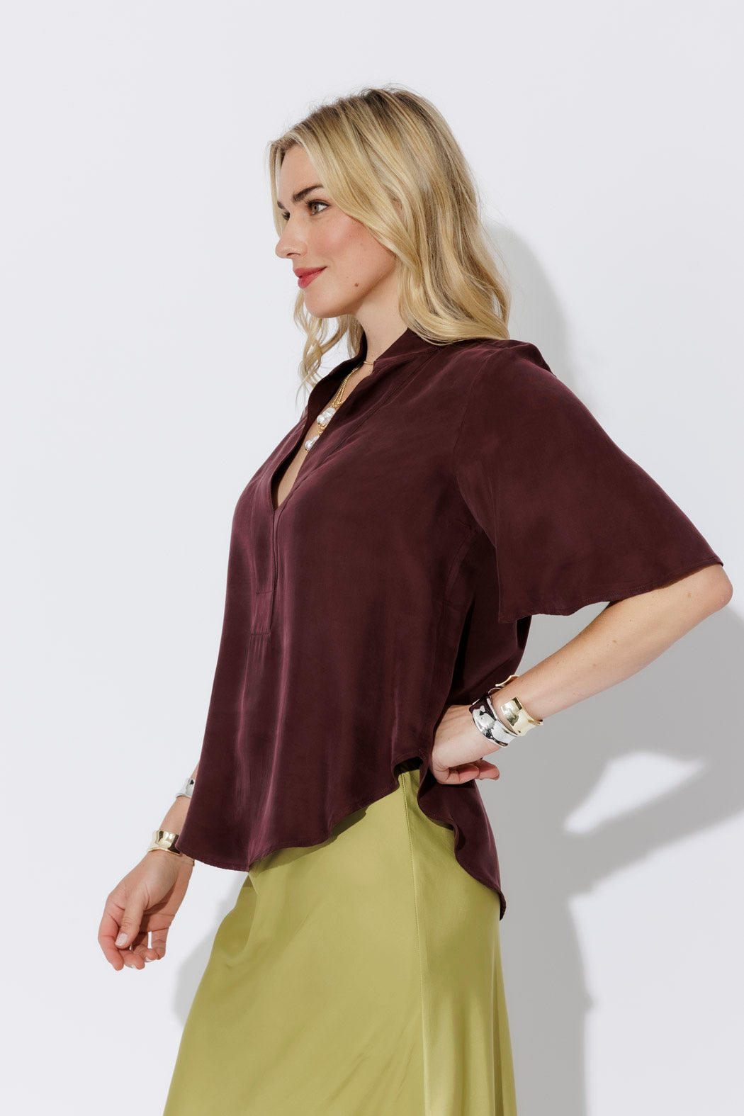 Chocolate Cupro Fluted Blogger Shirt