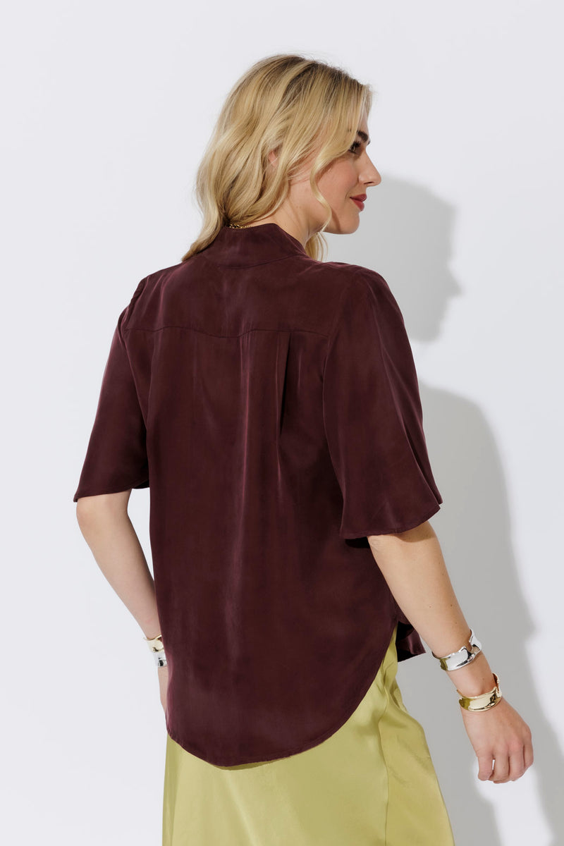 Chocolate Cupro Fluted Blogger Shirt