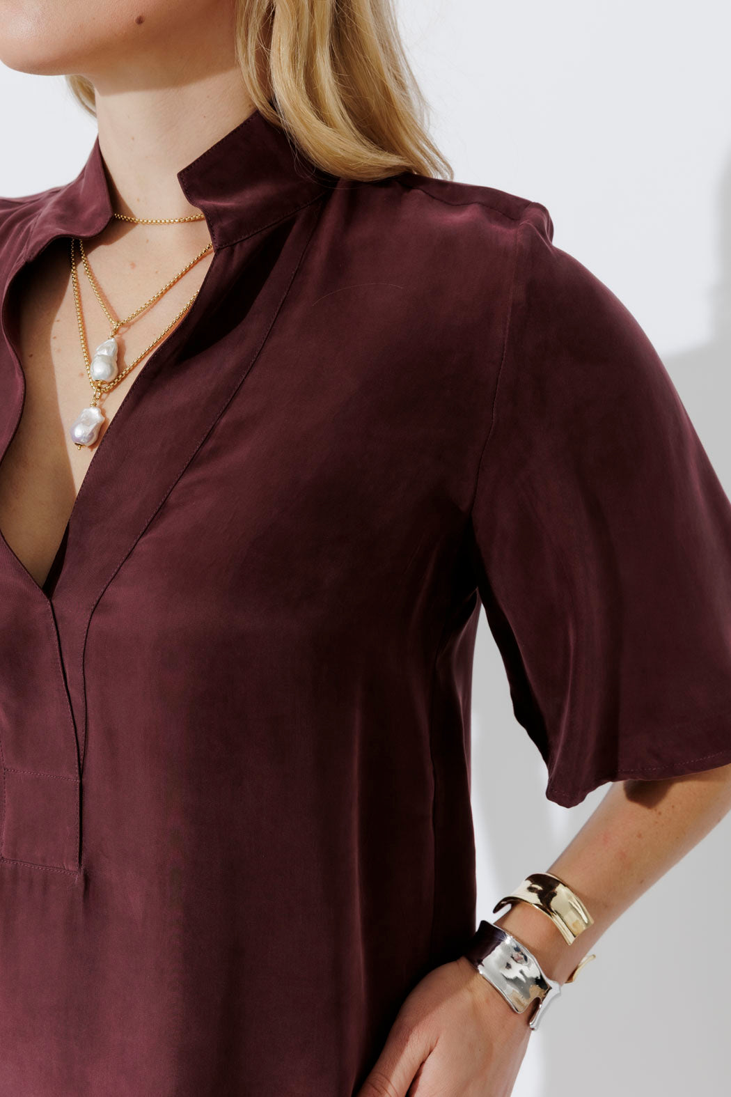 Chocolate Cupro Fluted Blogger Shirt