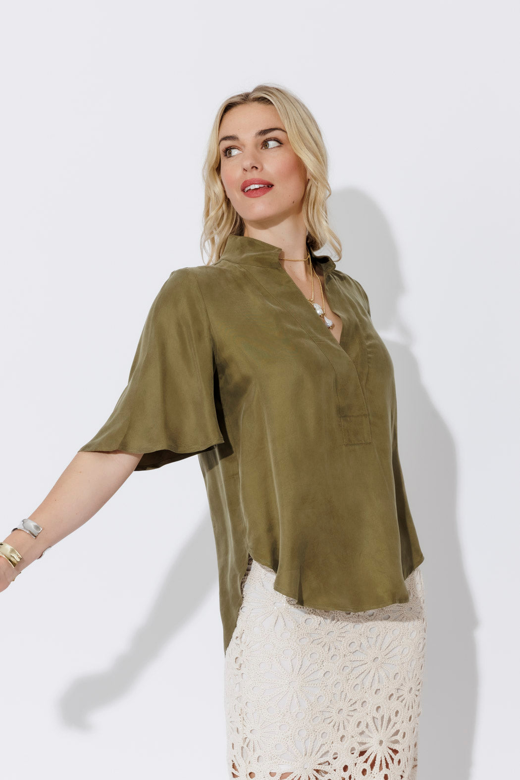Soft Khaki Cupro Fluted Blogger Shirt