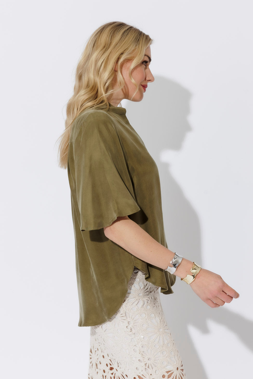 Soft Khaki Cupro Fluted Blogger Shirt