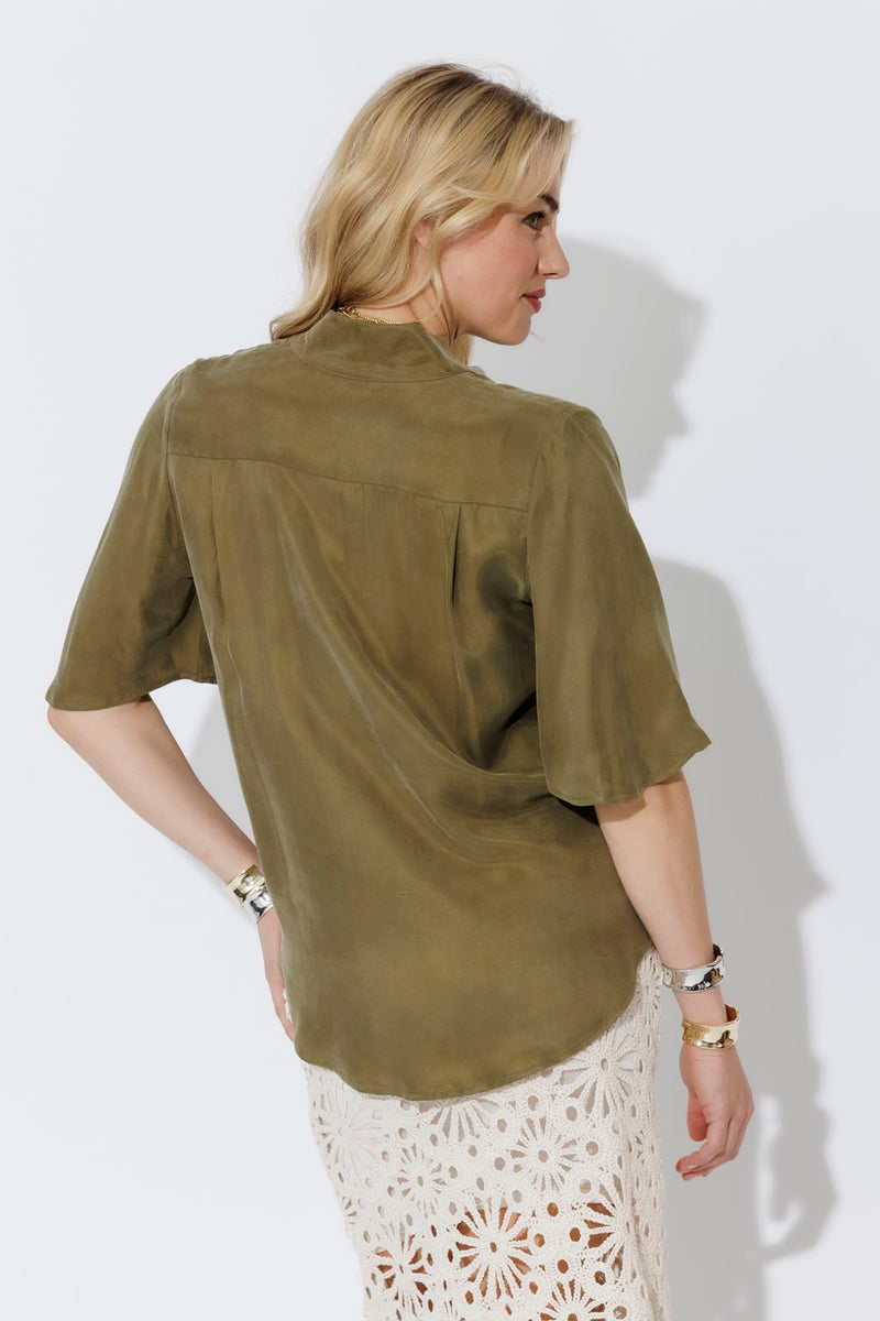 Soft Khaki Cupro Fluted Blogger Shirt