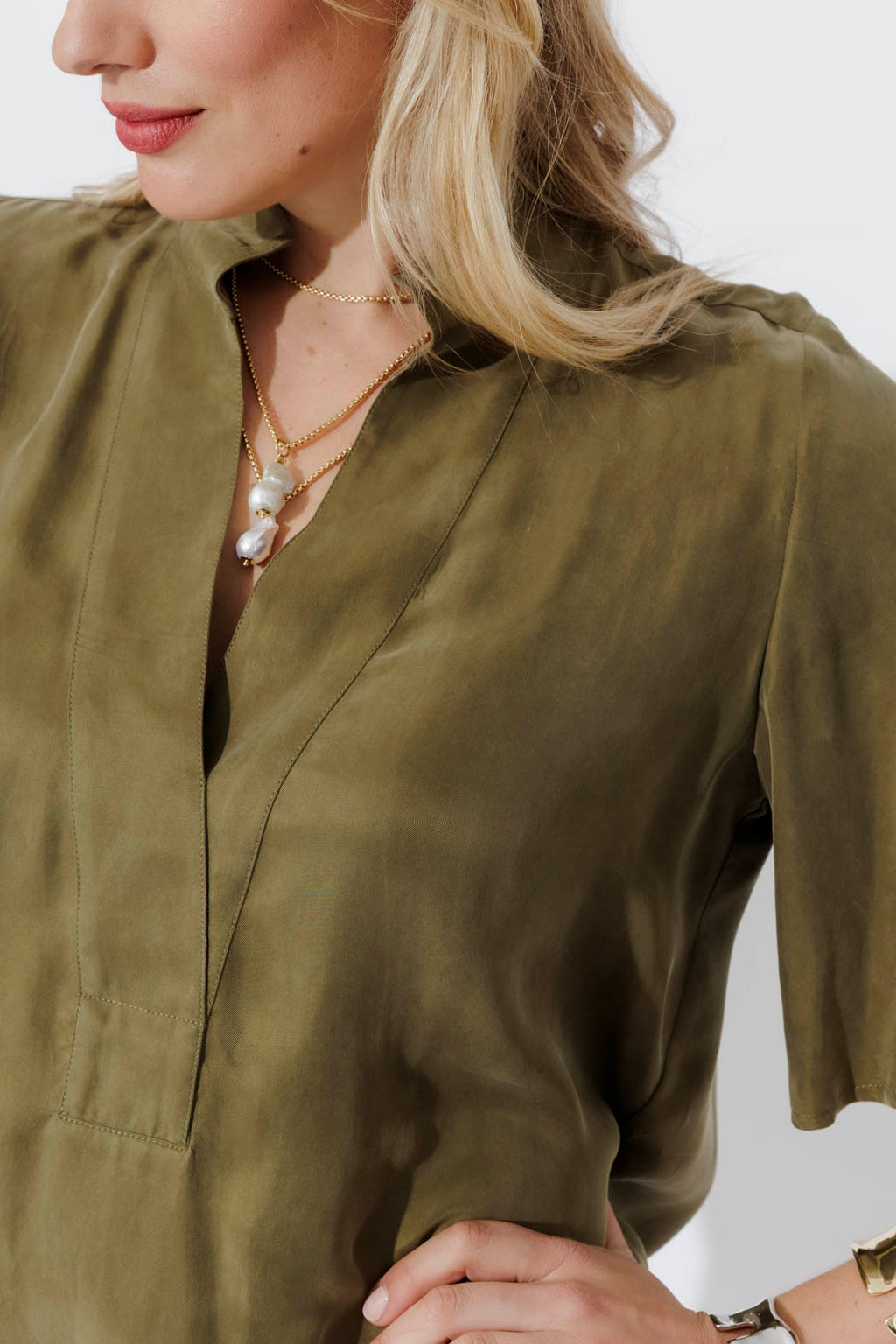 Soft Khaki Cupro Fluted Blogger Shirt
