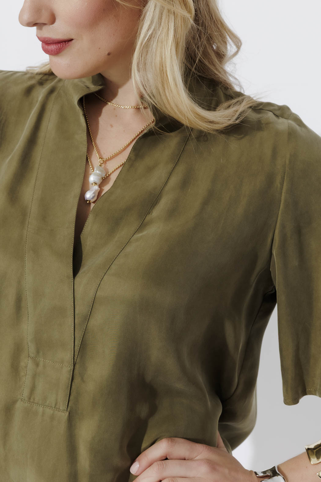 Soft Khaki Cupro Fluted Blogger Shirt
