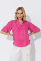 Pink Cupro Fluted Blogger Shirt