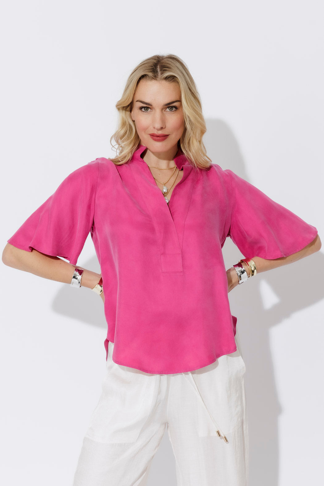 Pink Cupro Fluted Blogger Shirt