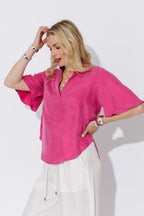 Pink Cupro Fluted Blogger Shirt