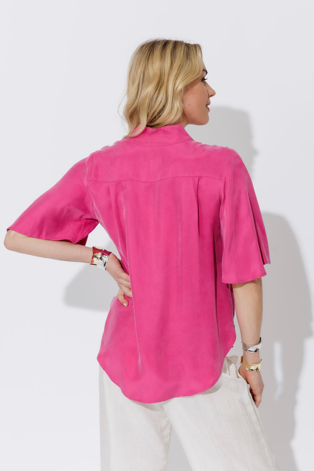 Pink Cupro Fluted Blogger Shirt