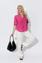 Pink Cupro Fluted Blogger Shirt