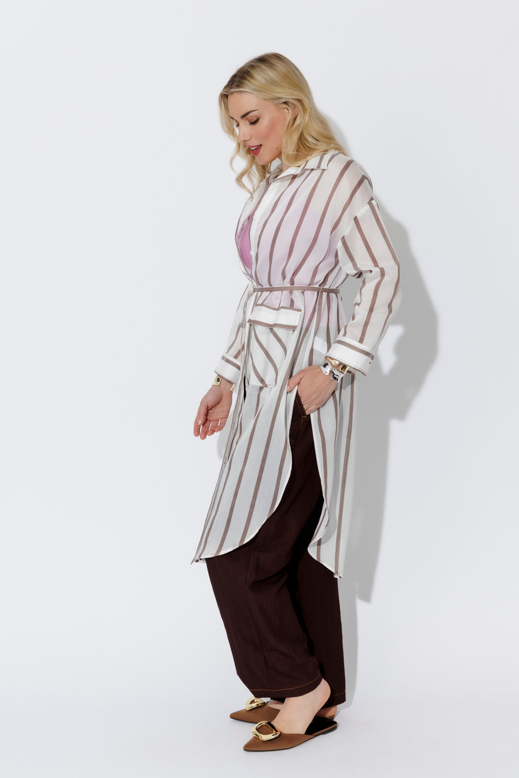 Brown/White Long Lyocell Shirt