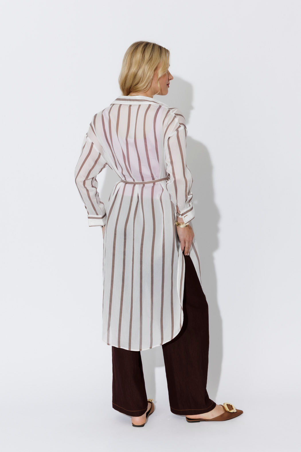 Brown/White Long Lyocell Shirt