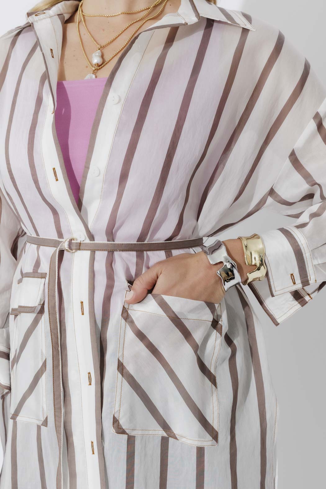 Brown/White Long Lyocell Shirt